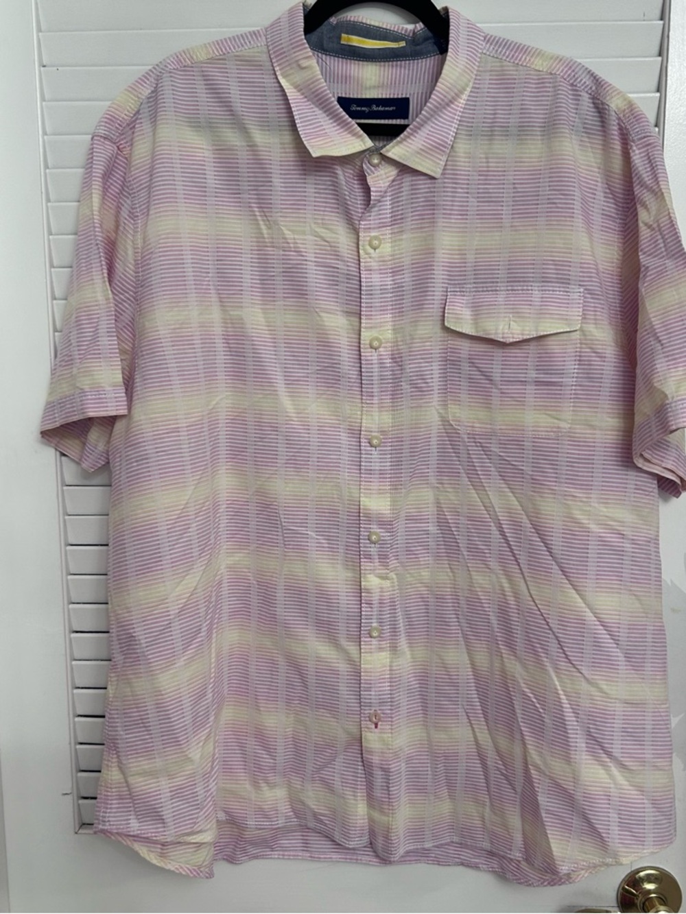 Tommy Bahama Pink Yellow Stripe Short-Sleeve Button-Down Camp Shirt Mens 3XL